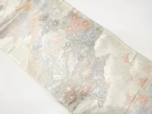 アンティーク プラチナ本佐賀錦鴛鴦に四季草花模様織出し袋帯(材料)